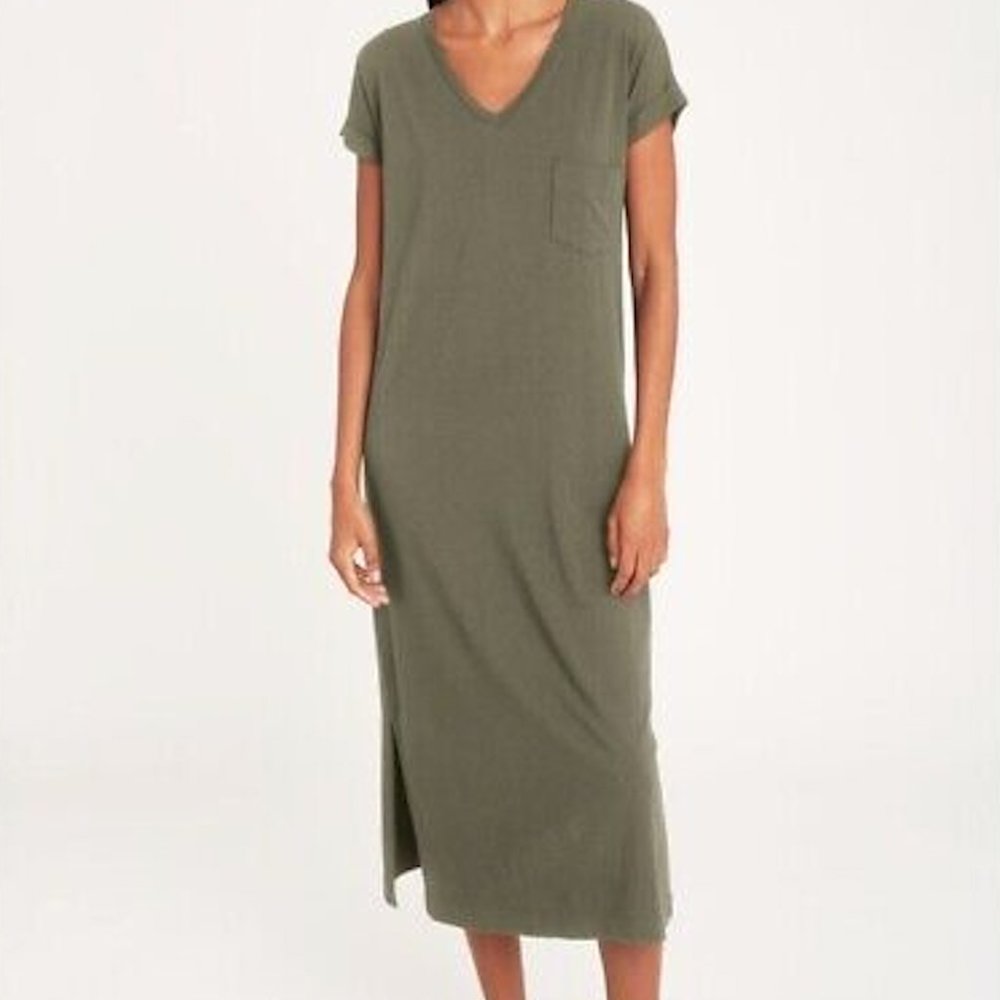 CUYANA Black Comfortable V-Neck Cotton Modal Midi Dress   Women's Size Medium